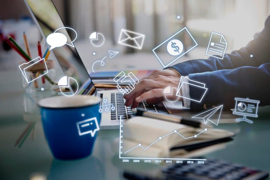 Diagram strategi manajemen, solusi, dan branding perusahaan